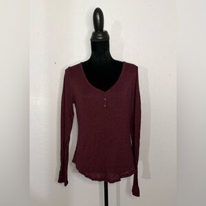 SO Purple and Red Long Sleeve V-Neck Top
